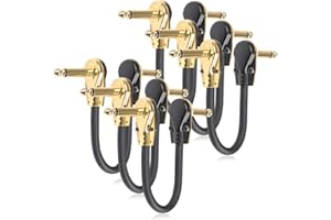 TIMESETL 6 Pack 6 Inch Guitar Patch Cable Ultra Quiet Instrument Effect Pedal Patch Cords 1/4 inch Right Angle Low Profile Pancake Design