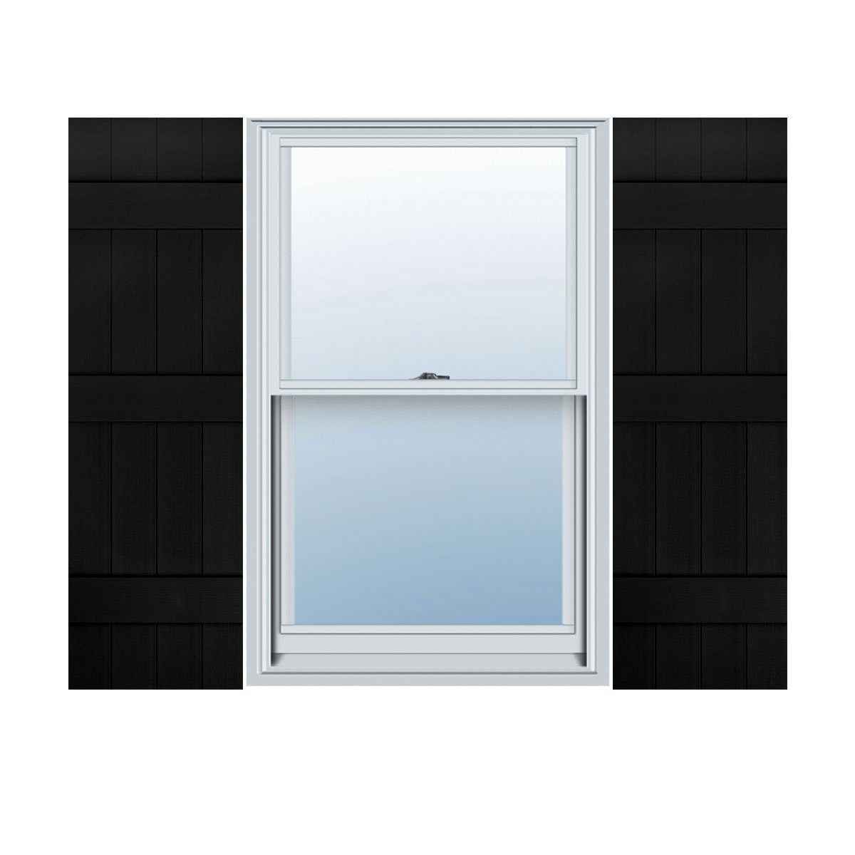 Photo 1 of 14"W x 63"H Mid-America Vinyl, Standard Size Four Board Joined Shutters, w/Installation Shutter-Lok's & Matching Screws (Per Pair), 002 - Black