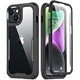 FUNMIKO for iPhone 14 Plus Clear Case with Touch-Sensitive Built-in Screen Protector,Mili-Grade Heavy Duty Protection Pass 21ft. Drop Tested Slim-fit Protective Phone Cover 6.7" Black