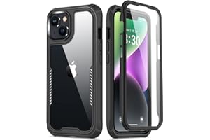 FUNMIKO for iPhone 14 Clear Case with Touch-Sensitive Built-in Screen Protector,Mili-Grade Heavy Duty Protection Pass 21ft. Drop Tested Slim-fit Protective Phone Cover 6.1" Black