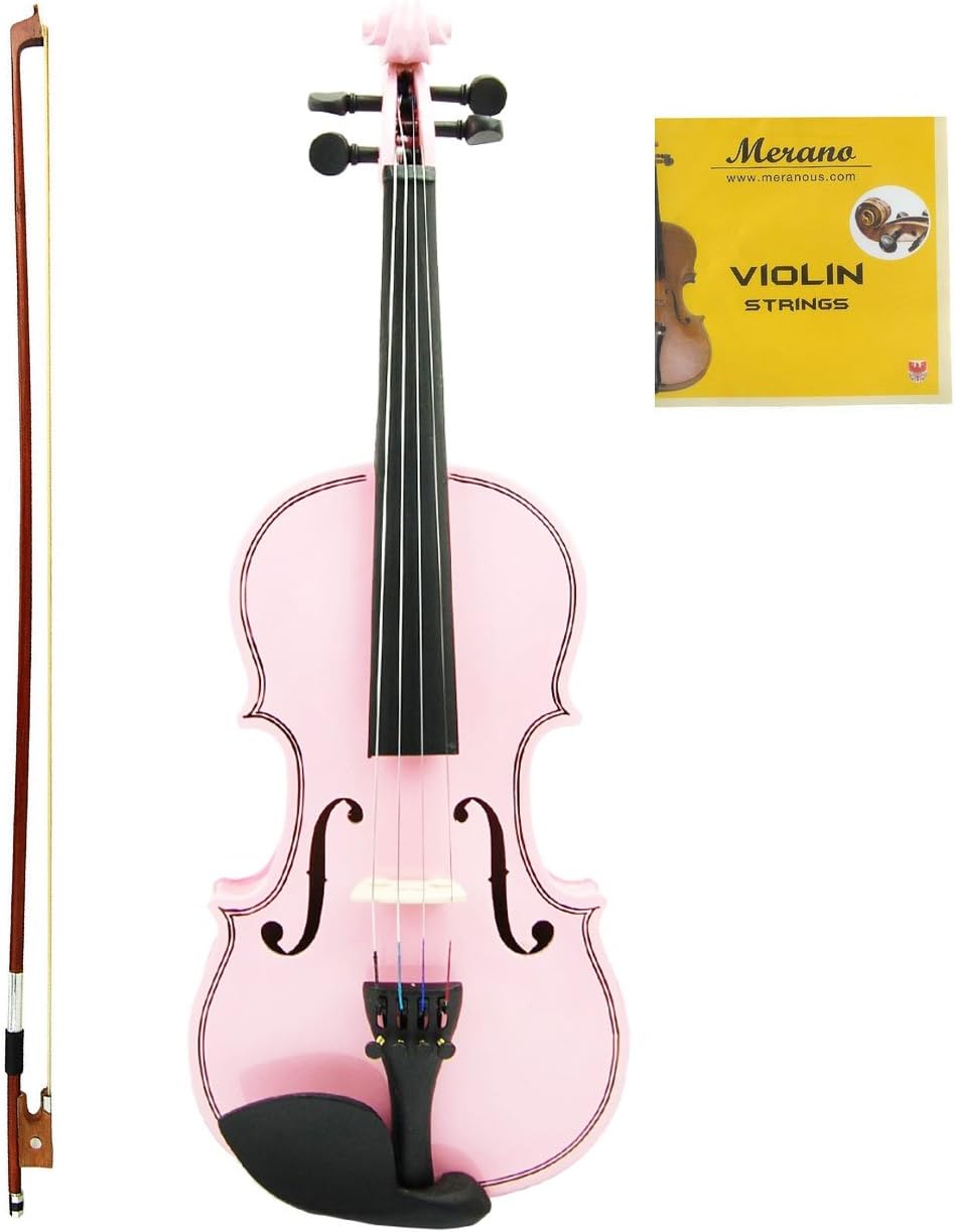 Merano MV100 Student Violin with Hard Case, Bow, Rosin and Extra Strings (1/4, Light Pink)