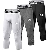MEETYOO Men's 3/4 Compression Pants Leggings Tights, Cool Dry Sport Workout Base Layer Running Cycling (3 Pack-c, Small)