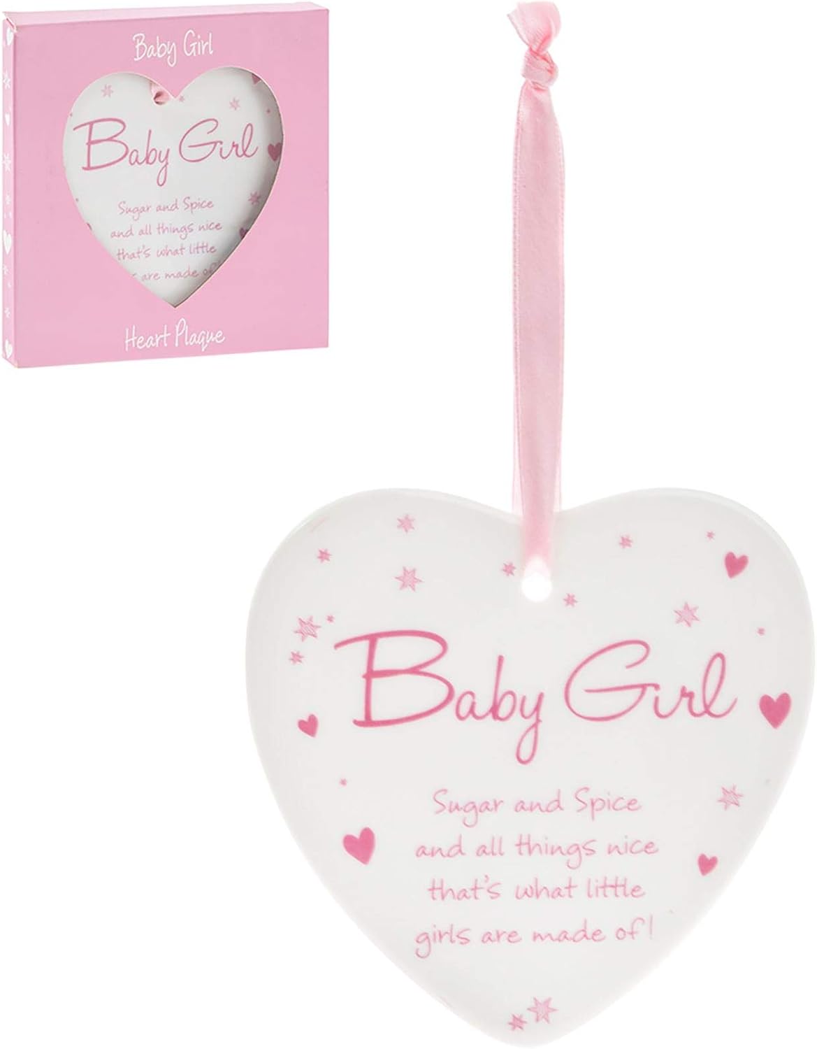 Amazon Com The Leonardo Collection New Baby Girl Hanging Ceramic Heart Sugar And Spice And All That S Nice That S What Little Girls Are Made Of Home Kitchen amazon com