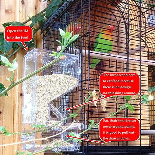 Sanzang Acrylic Removable Bird Feeder For Bird Cages (5.0"x3.0"x8.5")