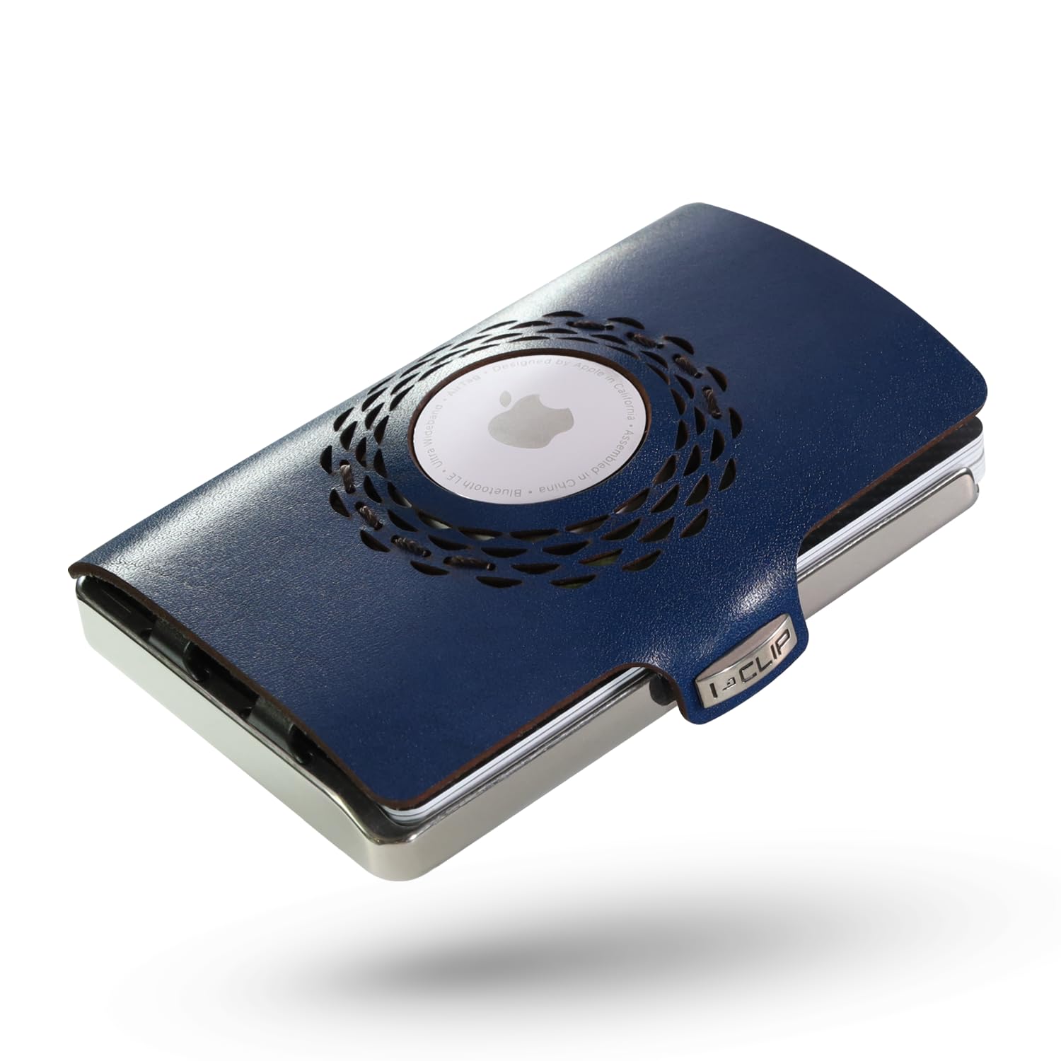 I-CLIP Stainless Steel for Apple AirTag with Interchangeable Moneyclip - Wallet - Slim Wallet - Wallet Compatible with AirTag - Steel Polished Deep Blue