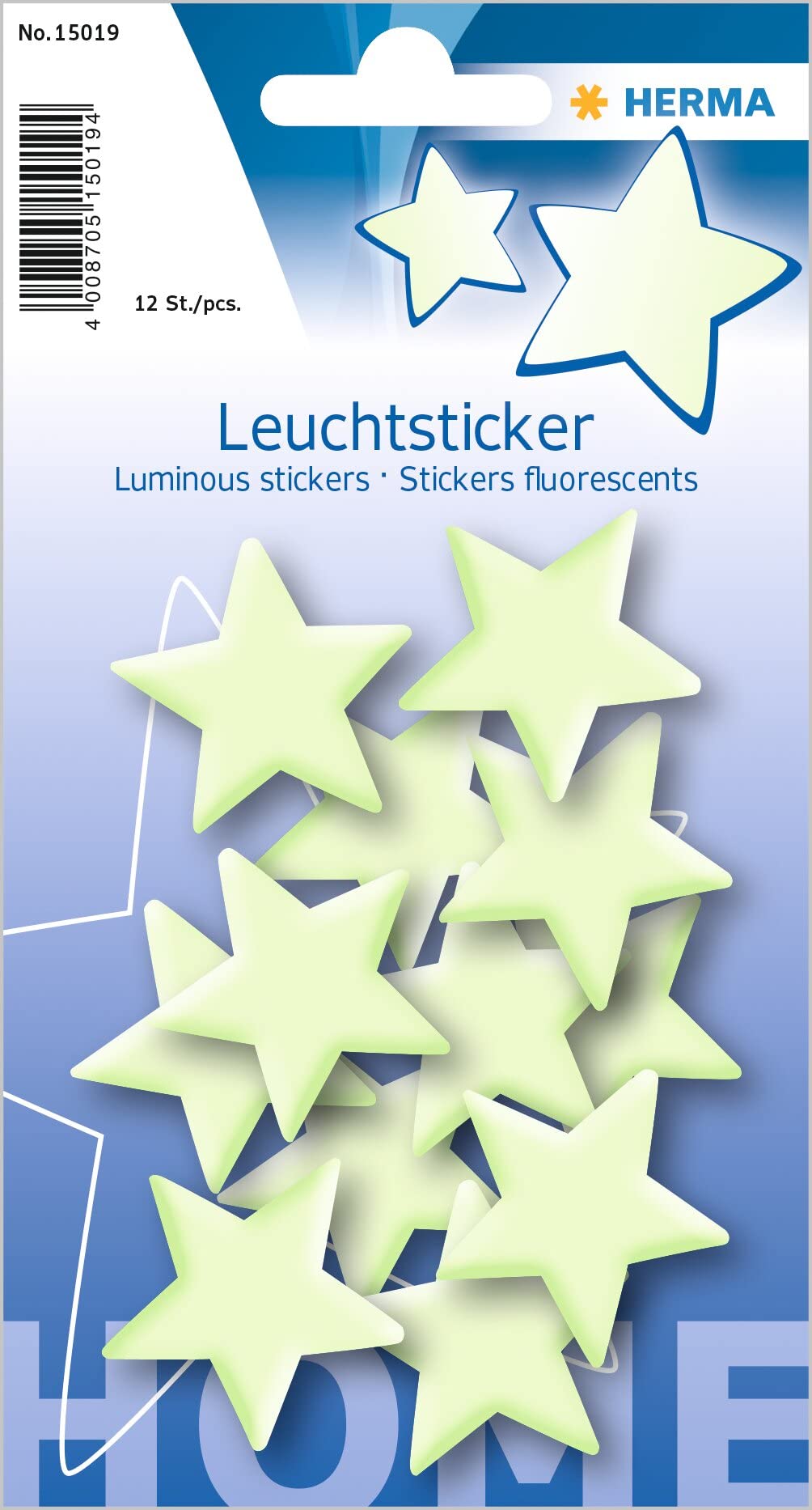HERMA Reflective Stickers, Permanent Hold, 5 Fluorescent Stickers per Pack, Stars Mini