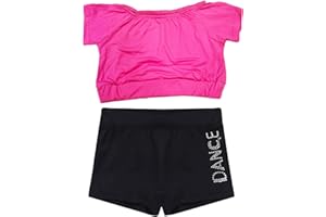 KKmeter Kids Girls 2pcs Dance Outfit Racer Back Crop Top with Shorts Clothing Sets for Sport Gymnastic Dancing Swimming