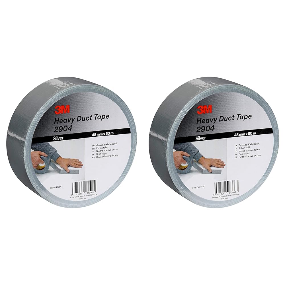 3M Heavy Duty Duct Tape 2904, 48 mm x 50 m, Silver (Pack of 2)