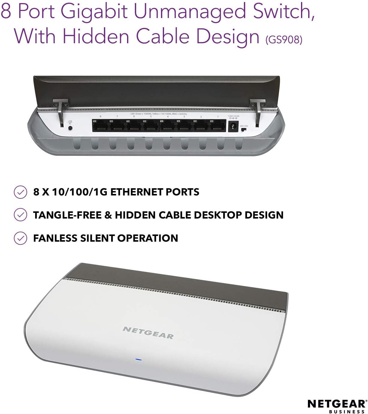 Netgear Gs908 100uks 8 Port Unmanaged Gigabit Switch With Cable Management