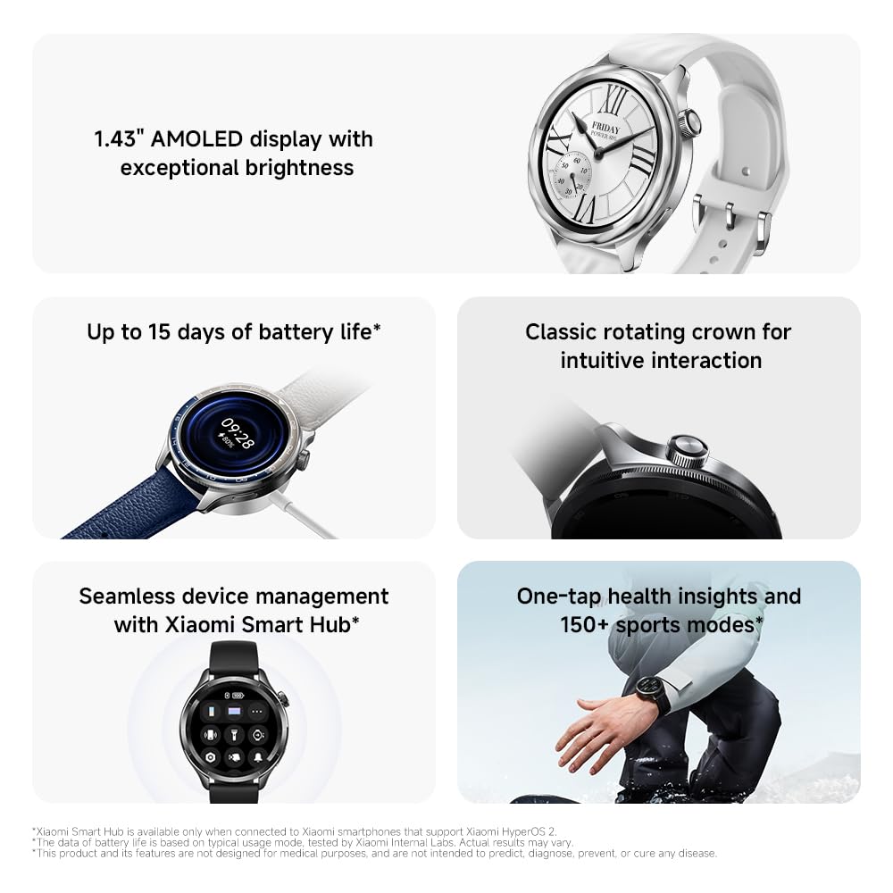 XIAOMI Watch S4 Smartwatch, Running Watch, Fitness Tracker, 1.43 AMOLED, 15 days battery life, Bluetooth calling, 150+ sports modes, dual-band GPS, NFC, Android & iOS, Black