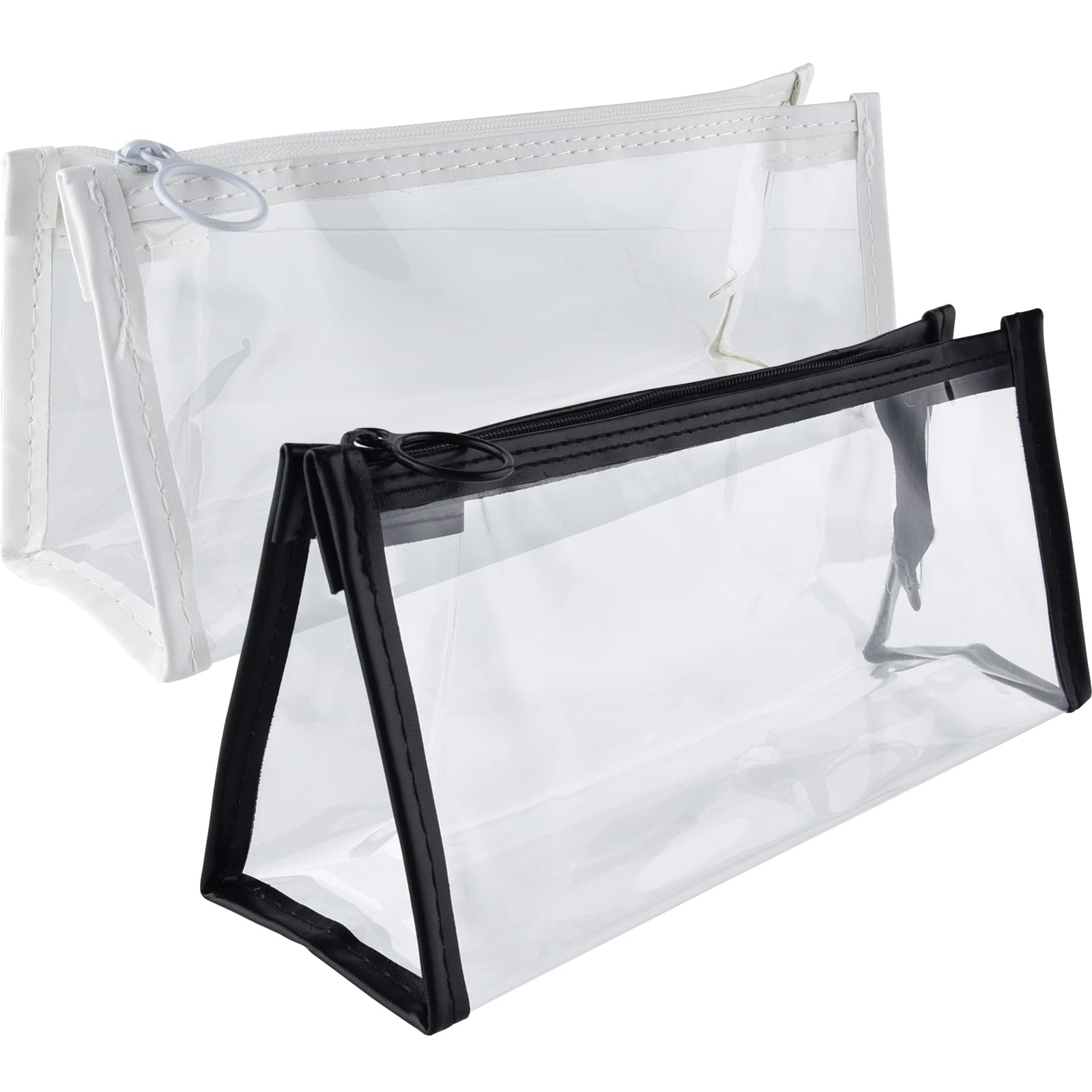 ASTARON 2 Pcs Clear Pencil Case for Exam Large Capacity Transparent Pen Box Cheap See-Through Toiletries Travel Bag Zipper Cosmetic Bag