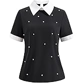 winkbay Women's Summer Pear Collared Blouse Elegant Short Sleeve Business Work Tops