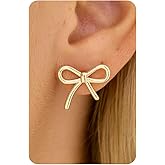 GUOKE Bow Earrings for Women - 14K Gold/White Gold Plated Cute Coquette Bow Jewelry Ribbon Earrings Trendy Gift