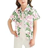 Cudtum Boy Girl Hawaiian Shirt Tropical Button Down Blouse Summer Casual Beach Shirt Kid Short Sleeve Top Size 5-14 Years