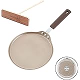 CHEFMADE Crepe Pan with Bamboo Spreader, 8-Inch Non-Stick Pancake Pan with Insulating Silicone Handle for Gas, Induction, Ele