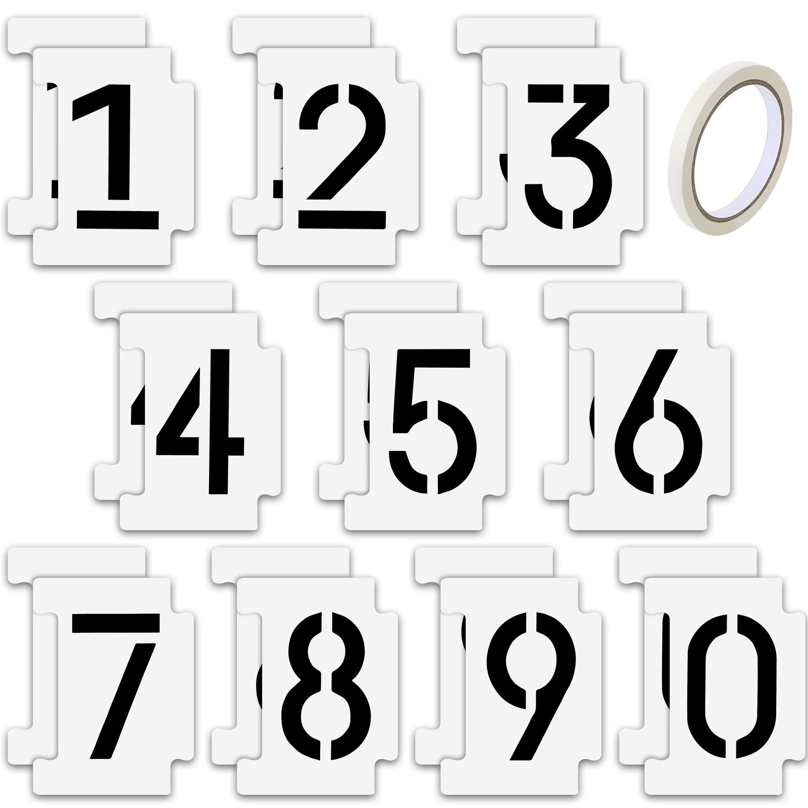 Curb Stencil Kit 0-9 Numbers Stencils Kit 14 Mil Plastic and 4 Inch Tall Numbers with Masking Tape for Mailbox Address Painting(21 Pieces)