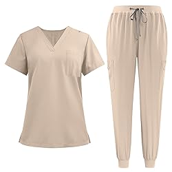 Women Scrubs Set V-Neck Stretch Tops with Pockets