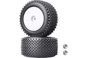 HobbyPark Rear Tires Wheels Mounted for Losi Mini-T 2.0 Mini B Pre-Glued Replacement Parts of LOS41009 (White Rims)