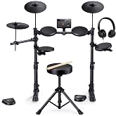 Donner DED-70SE Electric Drum Set for Kids, Electronic Drums, Black | 4 Quiet Silicone Pads, 9" Cymbals, 150 Sounds, 15 Kits, USB MIDI, Type-C Input, Throne, Headphones, Sticks, Melodics Lessons