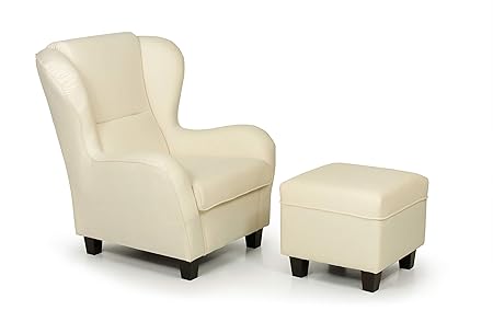 Chris Ohrensessel mit Hocker, Stoff, Beige, 90 x 92 x 101 cm