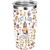 jeilink A Girl Loves Foxes Fox Gifts Fox Stuff Tumbler Christmas Birthday Gift for Women Friend Mom Girls Foxes Decor Coffee Mug Stainless Steel Vacuum Insulated Double Wall Travel Cup with Lid 20oz