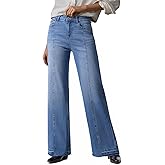 EVALESS Womens Jeans Trendy High Waist Straight Leg Wide Leg Frayed Baggy Raw Hem Boyfriends Stretchy Denim Pants