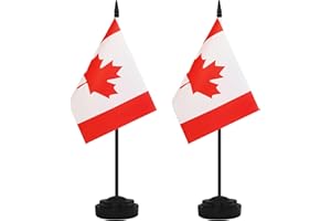 YAMIUO 2 Pack Canada Desk Flag Set, Canadian Desktop Small Miniature Table Office Flag with 12" Black Pole and Black Base, Offices, Classroom, Home, Festival Decoration (Canada)