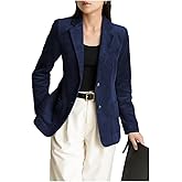 Womens Slim Fit Corduroy Stripes Blazer Jacket Single Breasted Long Sleeve Work Office Coat with Pockets