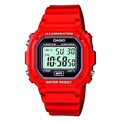 Casio F108WH Series | Watches for Men | Digital Watch | Red | 1/100 SEC Stopwatch | 24H Countdown Timer | 50M WR | LED Backlight | Daily Alarm | Calendar | World Time | 12/24 Hr Format | 7 Yr Batt