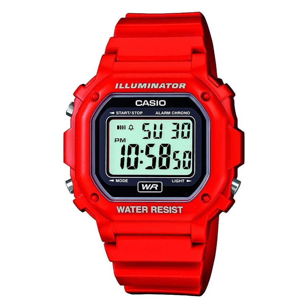 Casio Unisex F-108WH-1ACF Big Square Digital Display Quartz Black Watch, Red, Classic