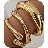 GoldGifts Chunky S925 Sterling Silver Plated Bangle Bracelets Stack for Women, Thick Statement Gold Plated Stackable Bangle Cuff Bracelets Set for Women Non Tarnish,Trendy Big Large Gold Bracelet Stacked Fashion Jewelry Gifts