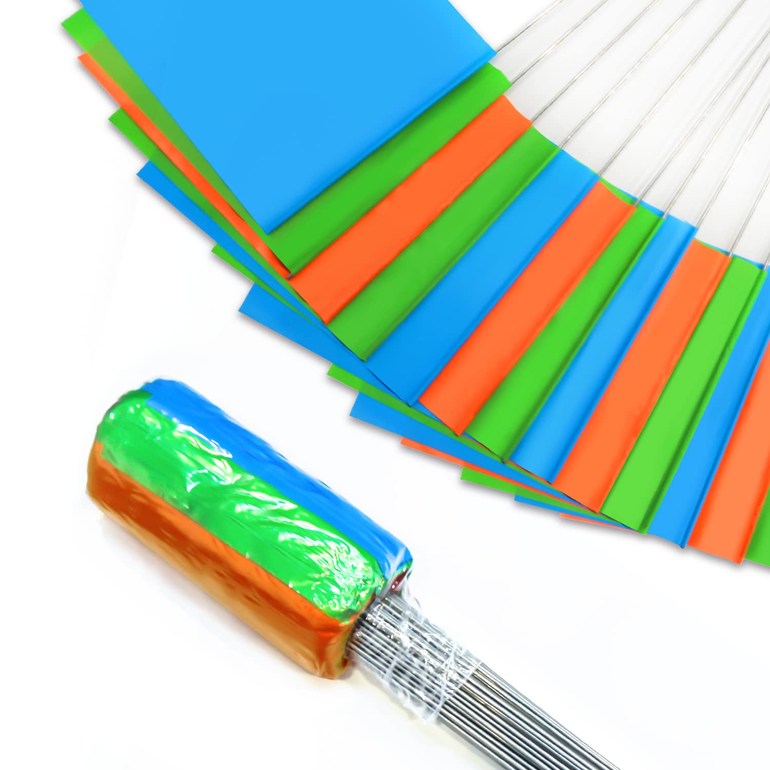 Zozen 100 Pack Marking Flags for Lawns, 38 x 10 x 13 cm, Pack of 100, Orange & Green & Blue Landscape/Irrigation/Lawn Flags, Yard Markers, Suitable for Distance Measuring Wheel.