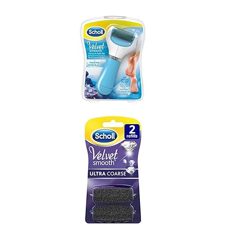 Scholl Velvet Smooth Express Pedi elektrischer Hornhautentferner, mit Meeresmineralien, Blau, Pediküre + Velvet Smooth Ersatzrollen, Pedi Nachfüller, Rolle elektrischer Hornhautentferner, Pediküre