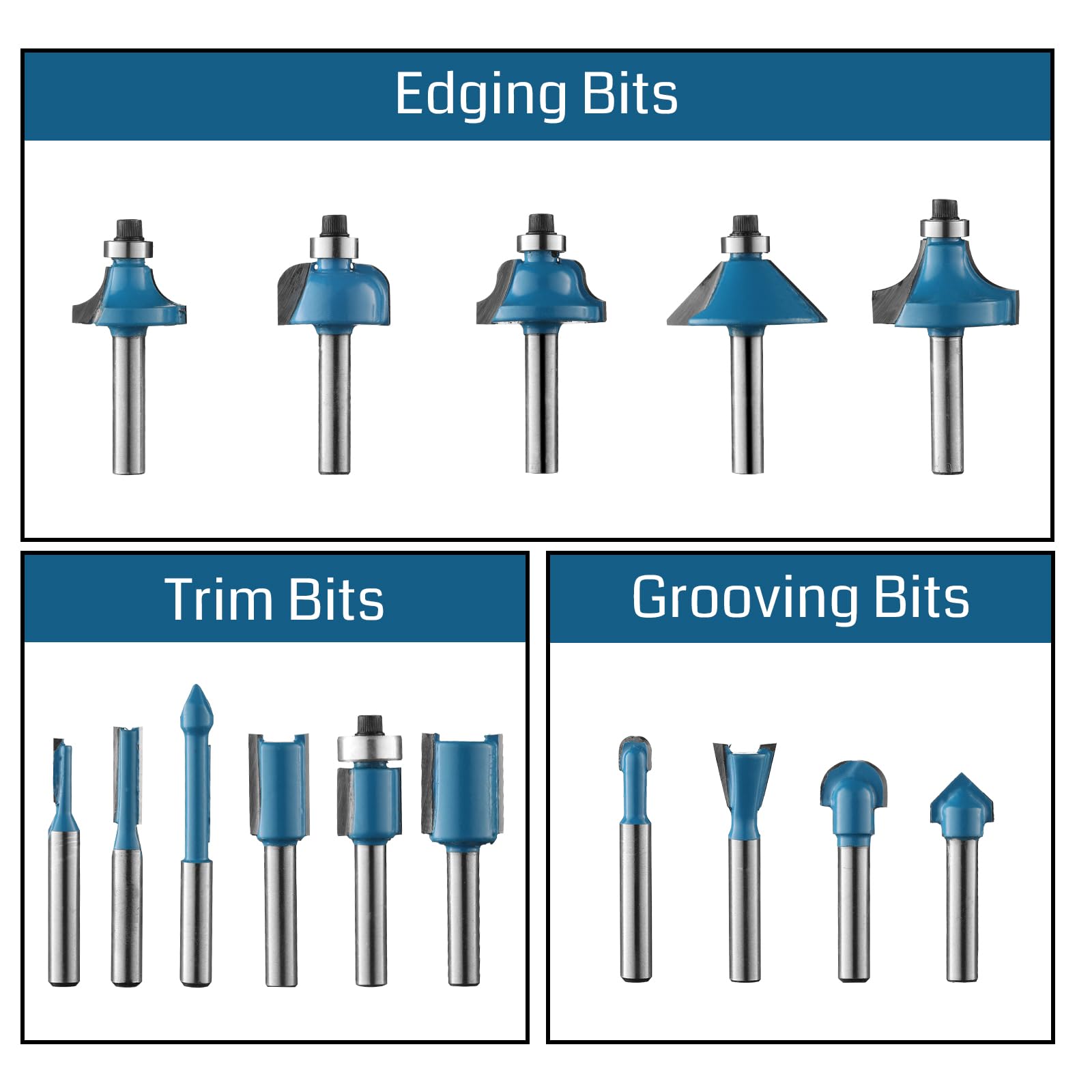 Genmitsu 15 Pieces 1/4 Inch Shank Router Bit Set Woodworking Tools for Trim Groove Edge Treatment DIY CNC Machine Engraving Woodworking Project with Carry Case