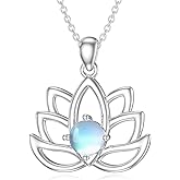 OUTANG Lotus Necklace for Women 925 Sterling Silver Moonstone Lotus Flower Pendant Ladies Jewelry Gifts