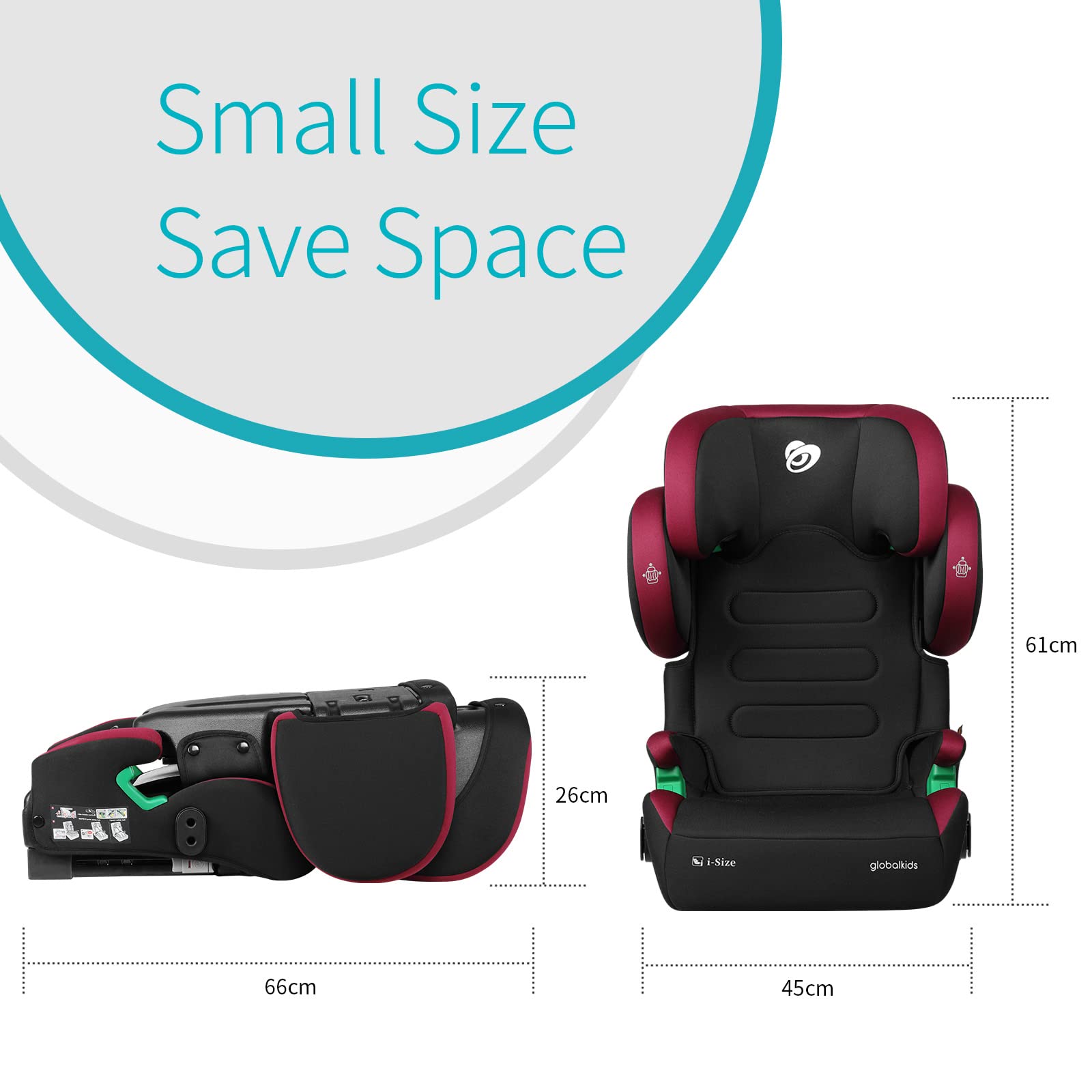 globalkids Kindersitz 15-36kg, Kinderautositz mit Isofix, i-Size R129 Kindersitzerhöhung,ca. 3,5 bis 12 Jahre (100 bis 150 cm),Armlehnen und Kopfstütze höhenverstellbar, leicht, mit Getränkehalter 5