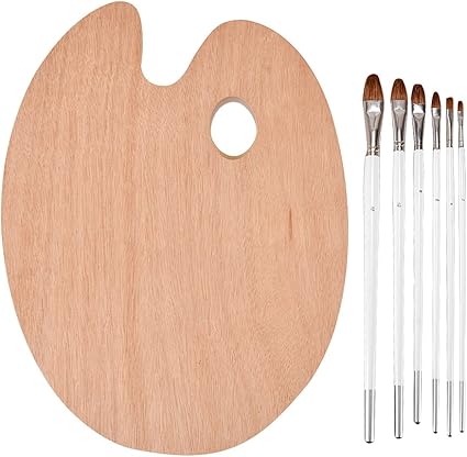 SHiZAK Öl-Pinsel, 6er-Set, mit Künstlerpalette aus Holz, 30 x 40 cm