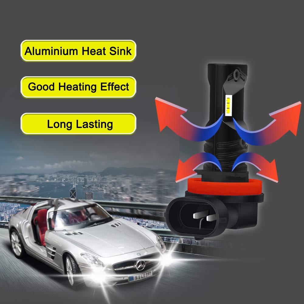 JSBOYAT H11 Led Fog Light Bulb H9 Led Bulbs CSP Chips H8 Bulbs DRL Replacement 1600LM 6500K Cool White Not Headlight 1 Year Warranty(1 Pair)