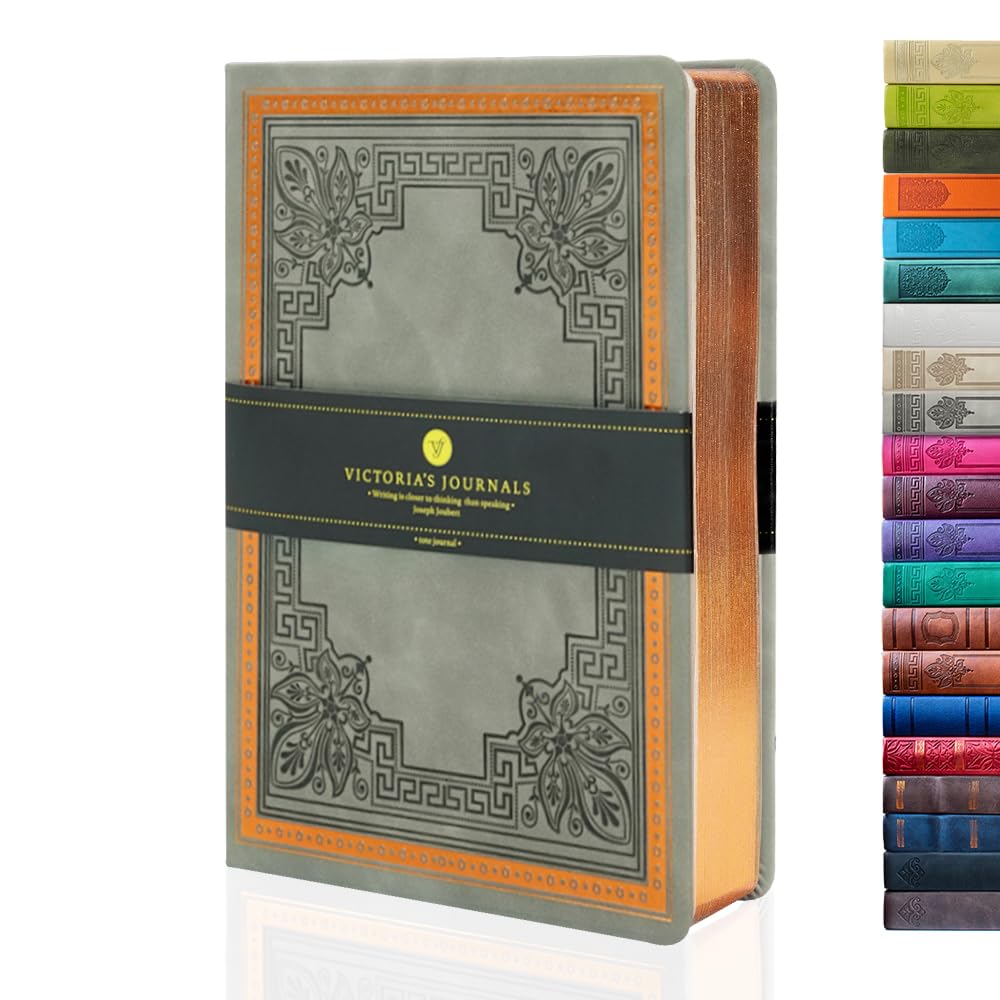 VICTORIA'S JOURNALS Leatherette Vintage Journal Hard Cover Lined Notebook Old Looking Travel Diary, A5 Size 5.7'' x 8.1'', ONB0043, Gray — image 1