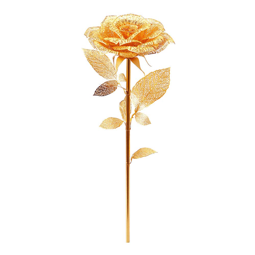 Piececool 3D Puzzle Metal Rose, Flower Craft Model Kits for Adults to Build, 3D Puzzles Adult Teens for 304 Stainless Steel, Ideal as Gifts, Home Decoration, Collection, 15 Pieces (Gold)