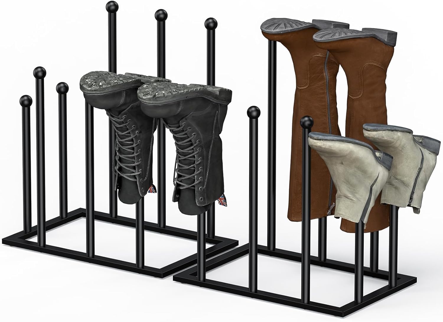 TJ.MOREE Metal Black 8 Pairs Free-Standing Boot Rack Organizer Storage for Closet, Entryway, Garage, Dorm Room, Hallway, Outdoor