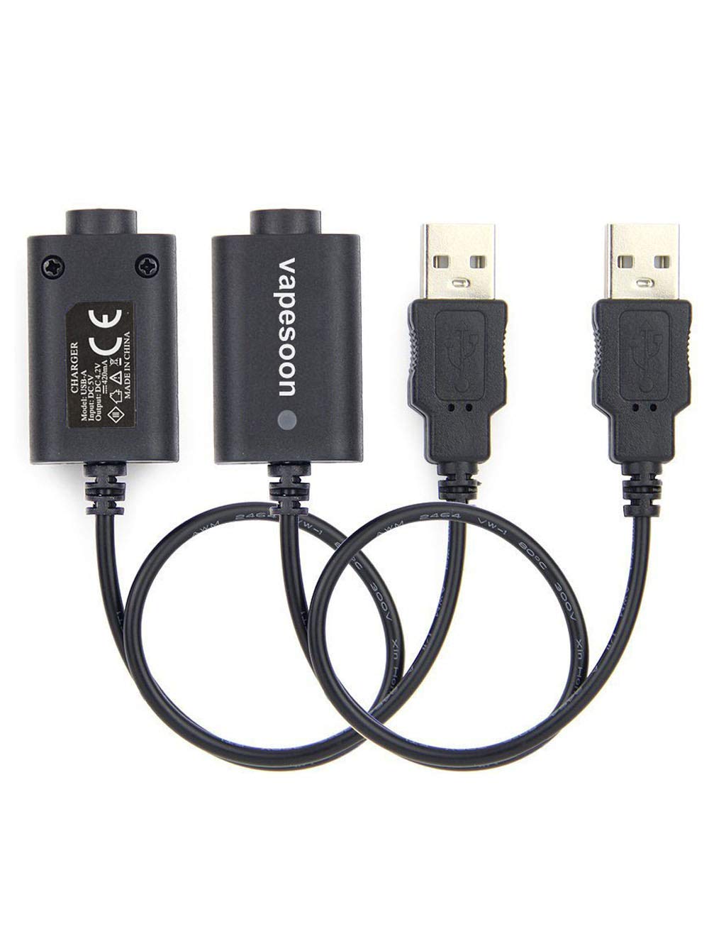 Electronic Cigarette Charger Cable 510 USB Charger for Ego with 510 Thread E Cigarette Battery (2 Pack), No Nicotine & No Liquid