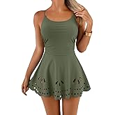 Aidonger Womens One Piece Swimdress Swimsuit Tummy Control Cutout Skirt Bathing Suit Ruched Slimming Swim Dress