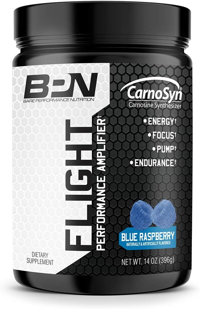 Bare Performance Nutrition, Flight Pre Workout, Energy, Focus & Endurance, Formulated with Caffeine Anhydrous, DiCaffeine Malate, N-Acetyl Tyrosine (30 Servings, Blue Raspberry): Health & Personal Care