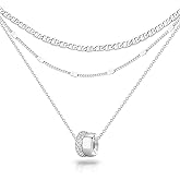 OGD Layered CZ Rondelle Pendant Necklaces for Women, 14K Gold Plated Trendy Mariner Chain Dainty Circle Rondelle Pendant Choker Necklace for Women Two-Toned Cubic Zirconia Gold Necklace