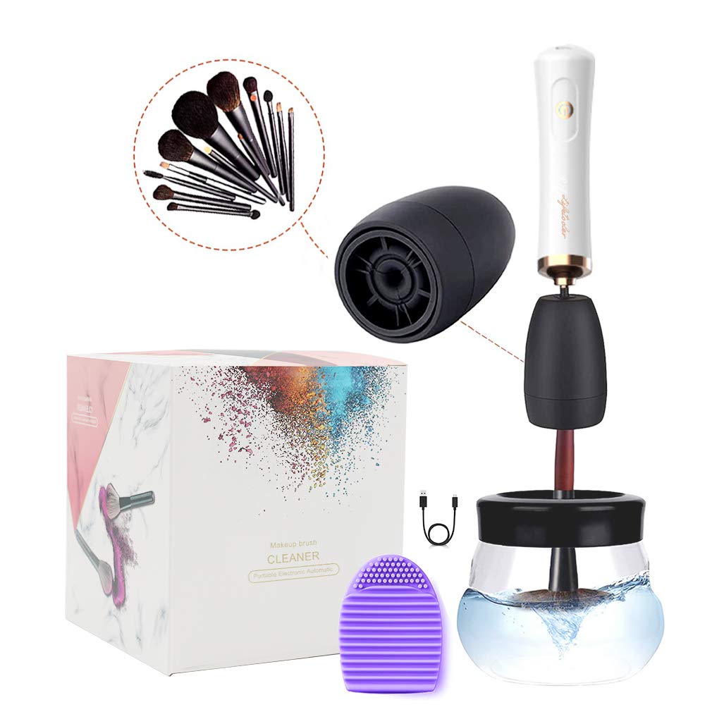 Lifetooler Makeup Brush Cleaner Professional Electric Makeup Brush Cleaner and Dryer Machine USB Rechargeable Adjustable Speeds Cosmetic Brush Cleanser Kit for Deep & Fast Cleaning(white)
