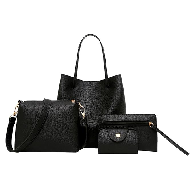 LMRYJQ 4pcs Frauen Muster Leder Handtasche + Umhängetasche + Messenger Schultertasche + Card Package
