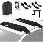 Abahub Car Soft Roof Rack Pads for Kayak,Canon,Surfboard,SUP Include 2 Tie Down Rope, 2 Quick Loop Strap, 2 Heavy Duty Tie Down Straps and a Storage Bag(Black)