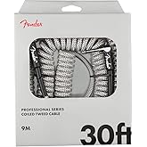 Fender Professional Series Tweed Coiled Instrument Cable, Guitar Cable, Guitar Accessories, Straight/Angle, White, 30ft