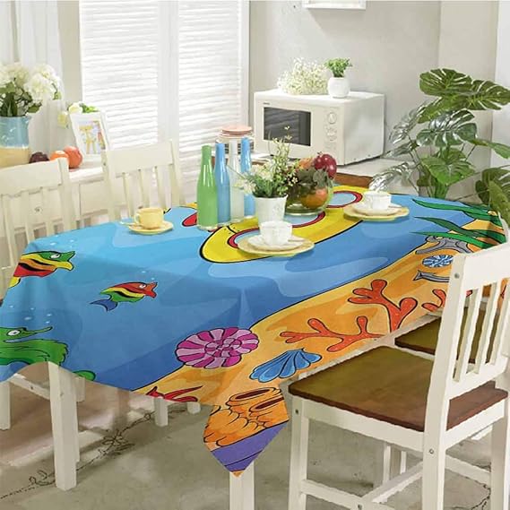 dsdsgog Water Resistant Tablecloth Underwater Theme with